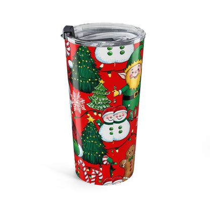 Festive Holiday Tumbler, Christmas Drinkware, Santa and Elf Insulated Mug, Travel Cup for Winter Celebrations, Gift for Him/Her