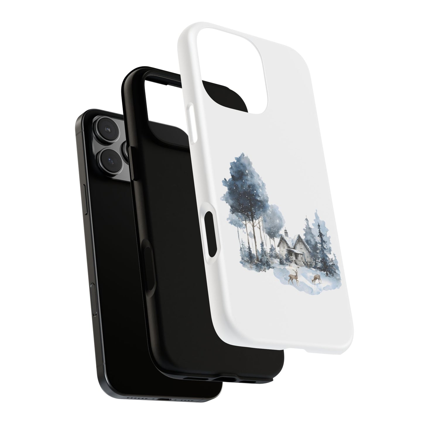 Nature-Inspired Tough Phone Case with Winter Cabin Design