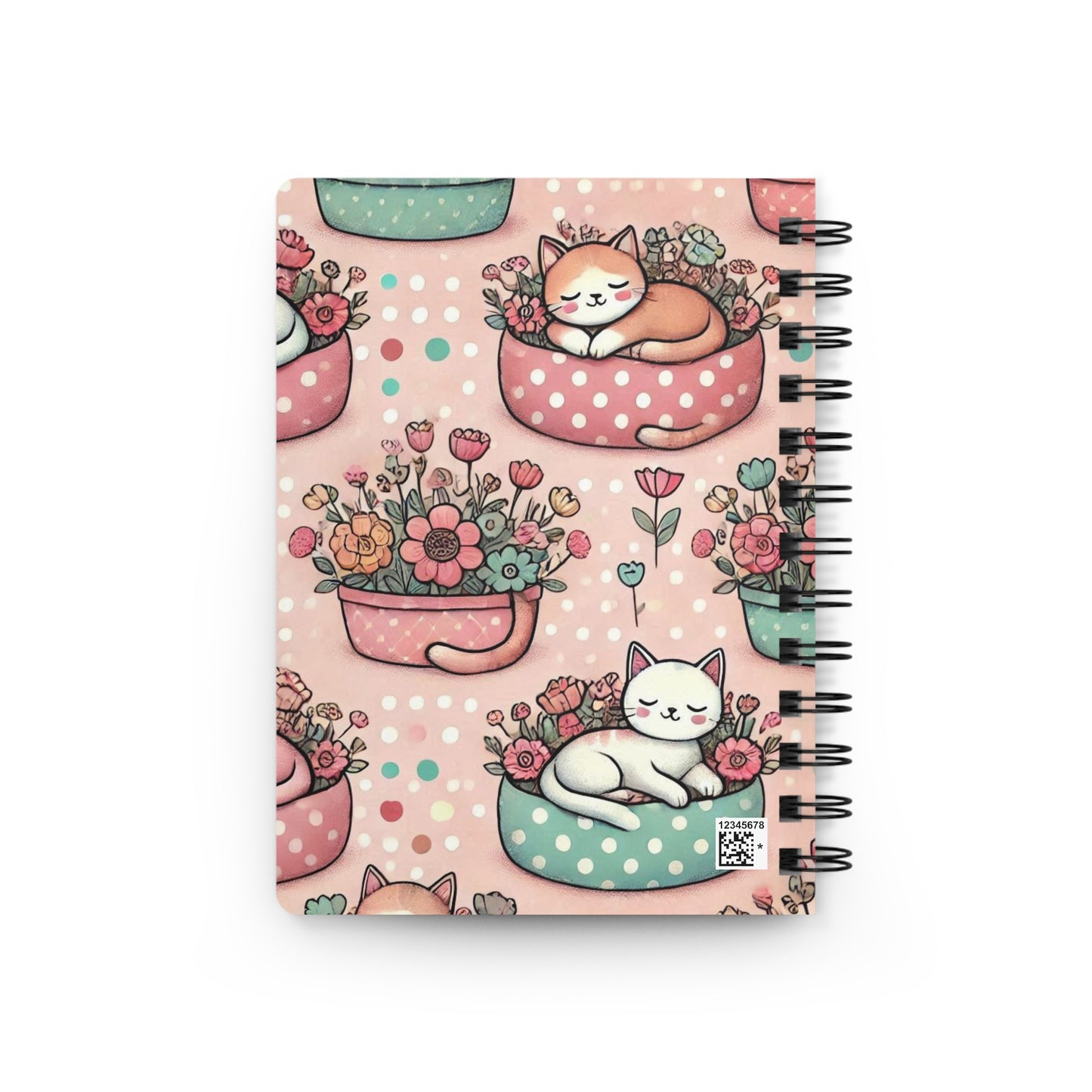 Cute Polka Dot Cat Floral Spiral Journal — Kawaii Cats & Flower Pattern Notebook,A Perfect Gift For Girl .