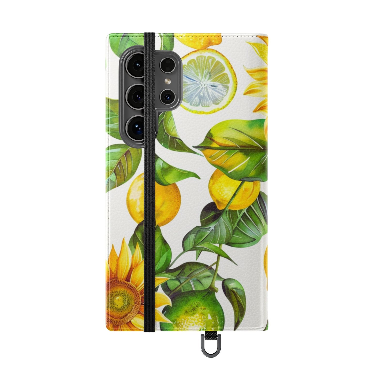 Sunflower & Lemon Flip Phone Case – Floral Wallet Flip Case with Card Slots