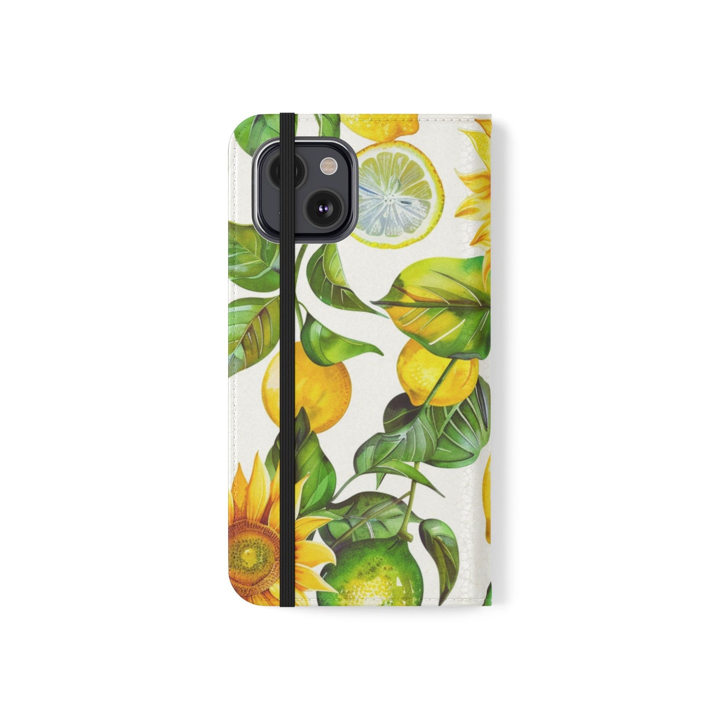 Sunflower & Lemon Flip Phone Case – Floral Wallet Flip Case with Card Slots