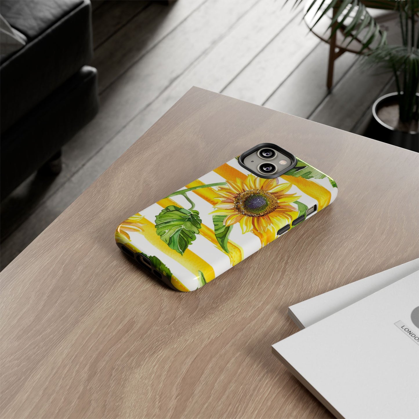 Sunflower Stripes Phone Case - Bright Floral Tough Case