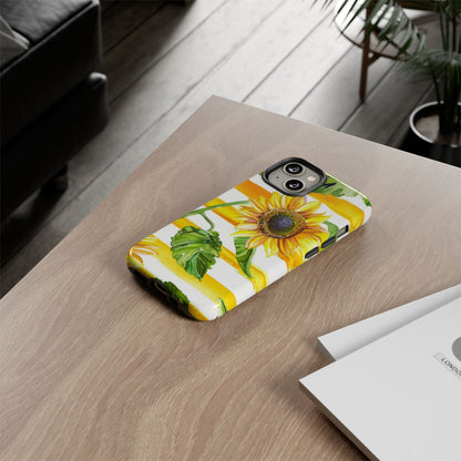 Sunflower Stripes Phone Case - Bright Floral Tough Case
