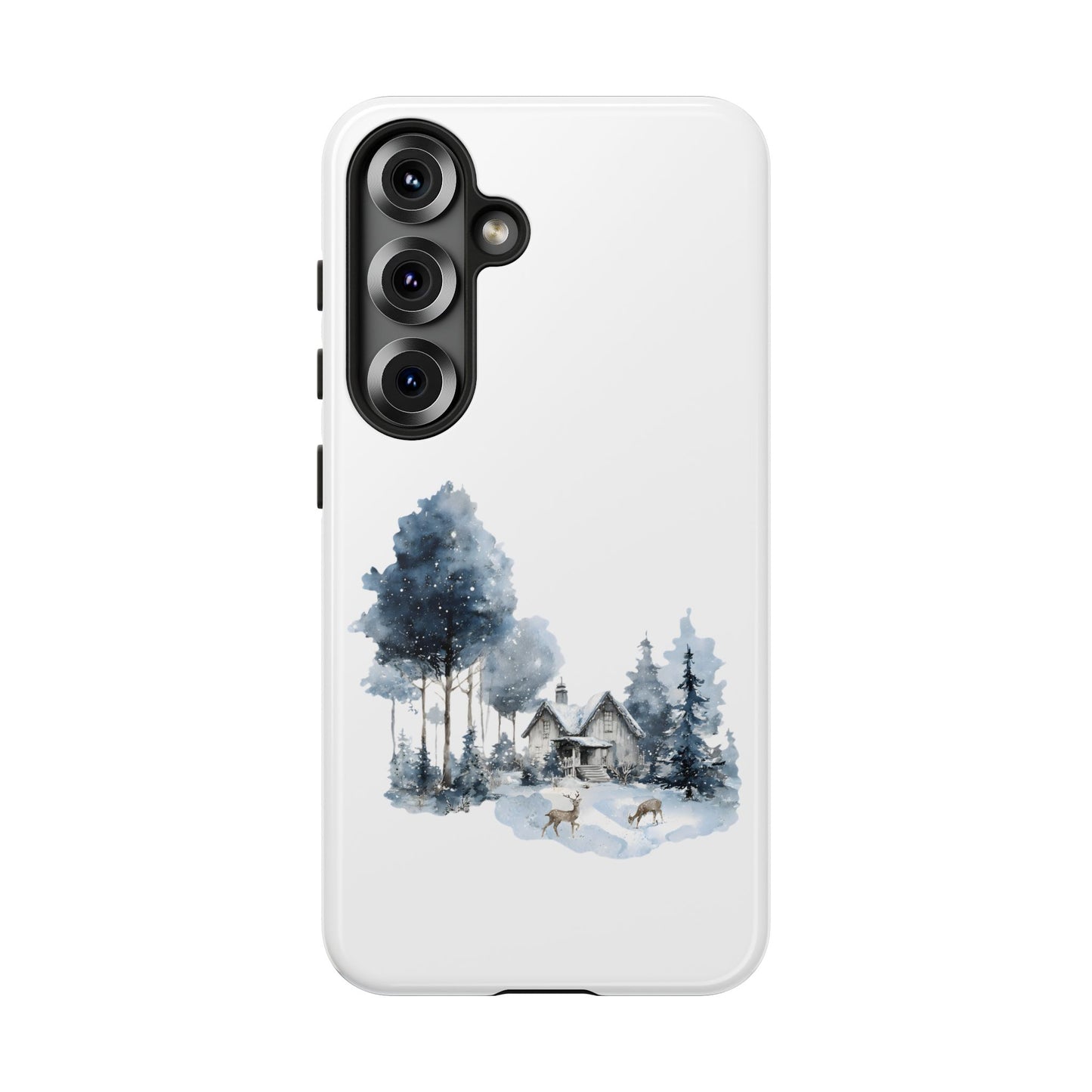 Nature-Inspired Tough Phone Case with Winter Cabin Design
