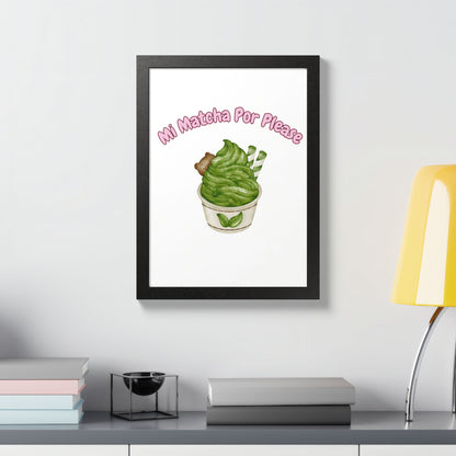 Cute Matcha Green Tea Framed Poster, Whimsical Kitchen Decor, Gift for Tea Lovers, Playful Wall Art, Coffee Shop Vibe