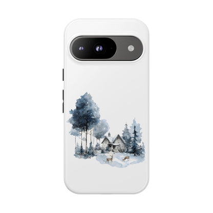 Nature-Inspired Tough Phone Case with Winter Cabin Design