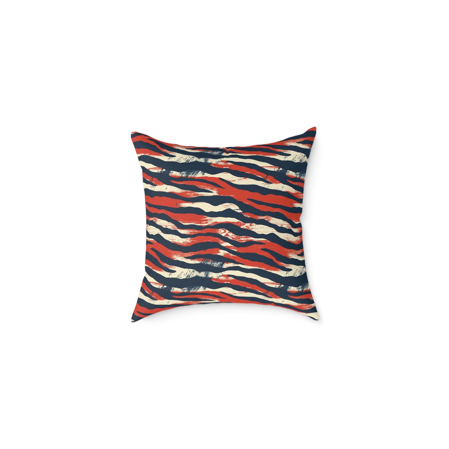 Red Navy Tiger Stripe Square Pillow - Bold Animal Print Decorative Cushion