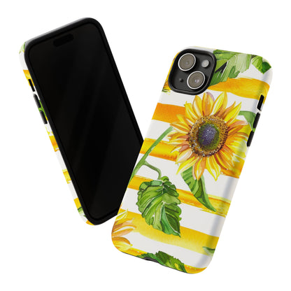 Sunflower Stripes Phone Case - Bright Floral Tough Case