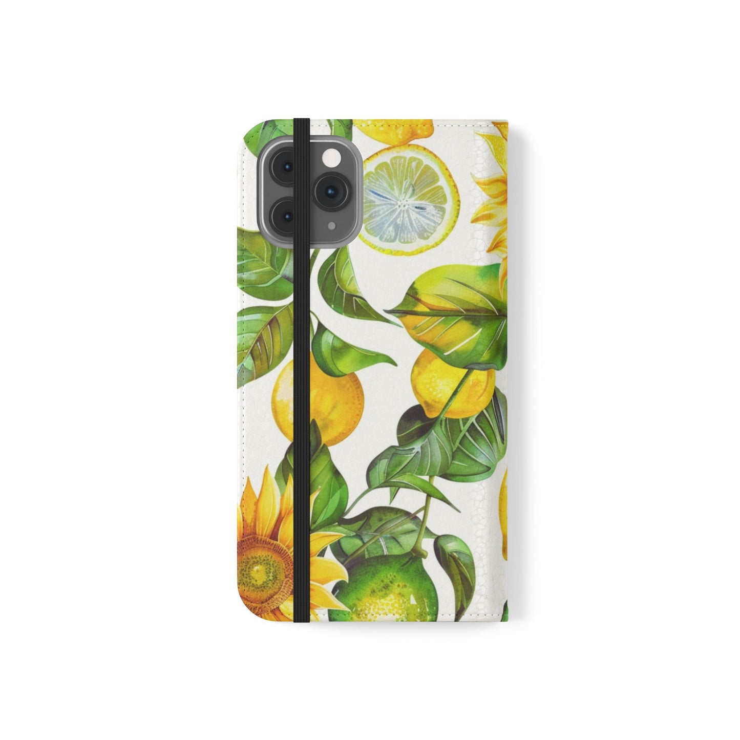 Sunflower & Lemon Flip Phone Case – Floral Wallet Flip Case with Card Slots