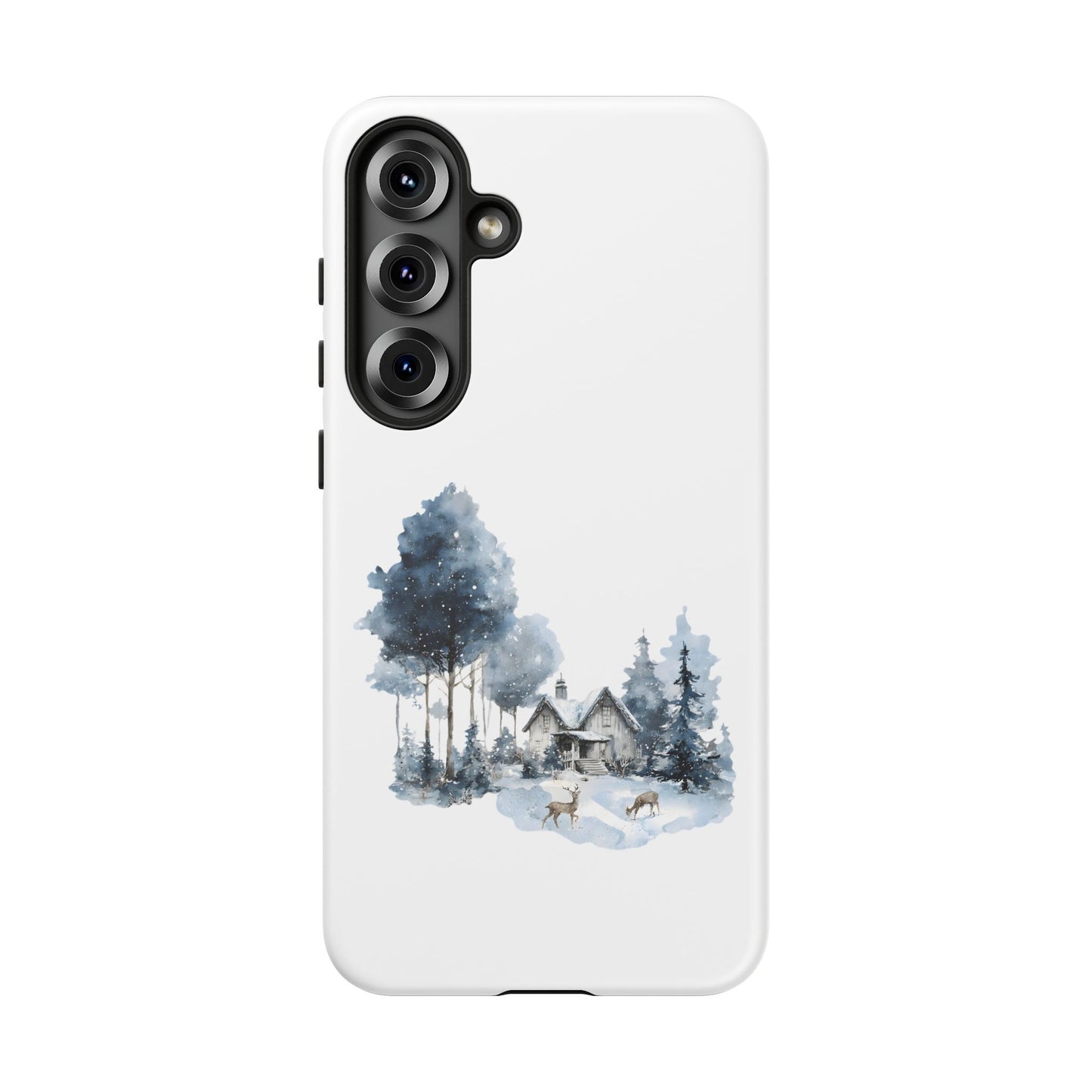 Nature-Inspired Tough Phone Case with Winter Cabin Design