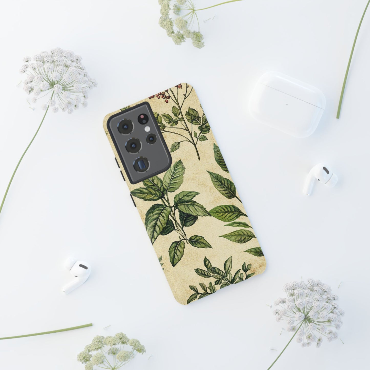 Botanical Leaves Tough Phone Case — Vintage Green Plant Print