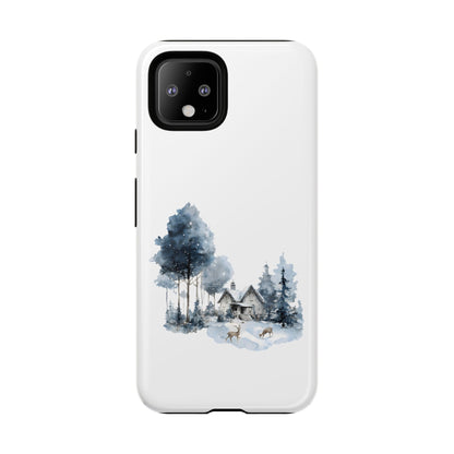 Nature-Inspired Tough Phone Case with Winter Cabin Design