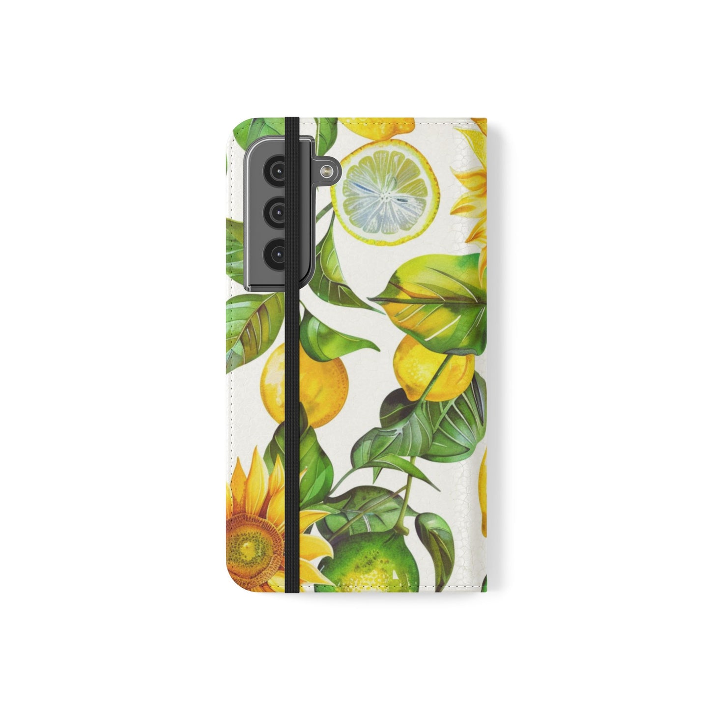 Sunflower & Lemon Flip Phone Case – Floral Wallet Flip Case with Card Slots