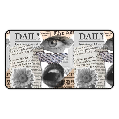 Stylish Desk Mat with Newspaper and Floral Design, Ideal for Home Office, Gifts, Desk Accessories, Office Decor, Unique Workspaces