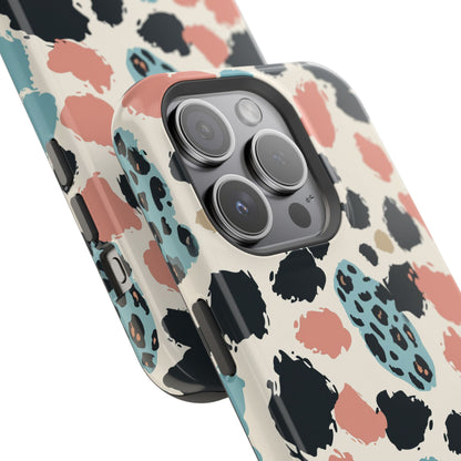 Leopard Splash Magnetic Impact Phone Case — Teal & Coral Animal Print