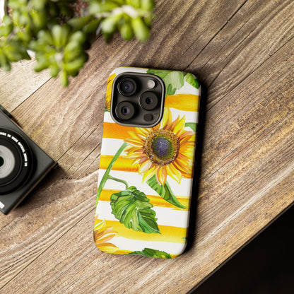 Sunflower Stripes Phone Case - Bright Floral Tough Case