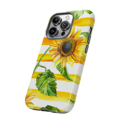 Sunflower Stripes Phone Case - Bright Floral Tough Case