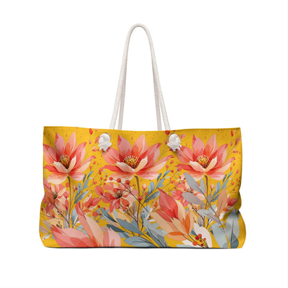 Floral Lotus Weekender Bag – Coral & Brown Travel Tote