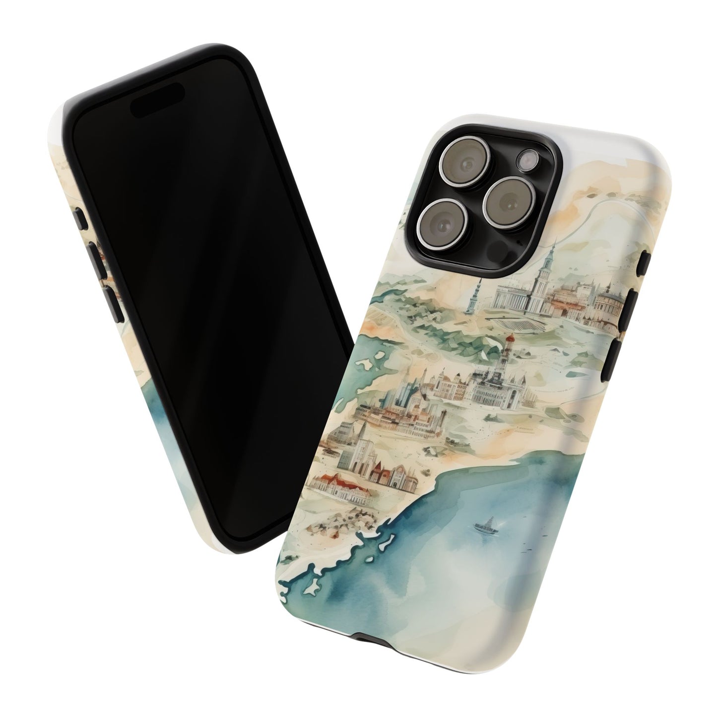Hard Phone Case — Watercolor Fantasy Map Castle Design