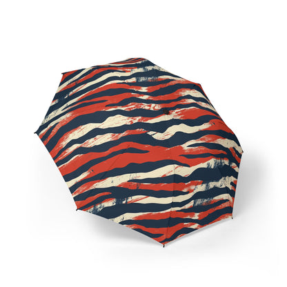 Foldable Umbrella — Red Navy Tiger Stripe Compact Rain Umbrella ,Africa Pattern.
