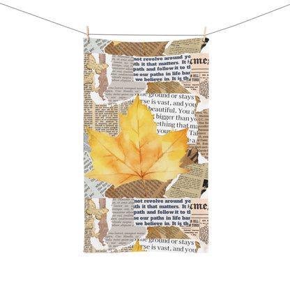 Cozy Autumn Hand Towel with Leaf Design, Kitchen Decor, Fall Gift, Farmhouse Style, Seasonal Home Accent.