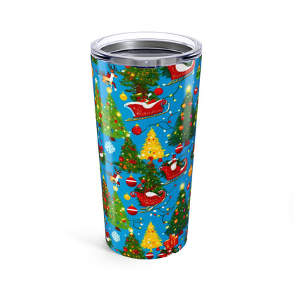 Festive Holiday Tumbler | Christmas Drinkware, Gift for Her,Gif for Himn, Winter Wonderland Mug, Santa, Bells and Bows Design