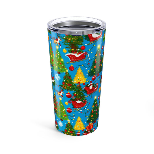 Festive Holiday Tumbler | Christmas Drinkware, Gift for Her,Gif for Himn, Winter Wonderland Mug, Santa, Bells and Bows Design