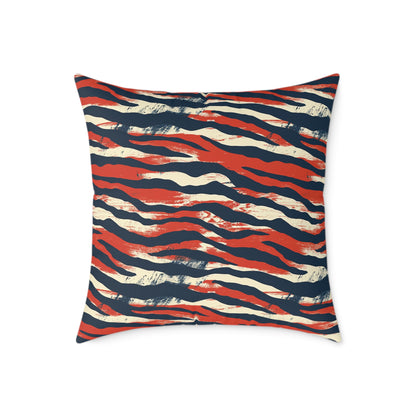 Red Navy Tiger Stripe Square Pillow - Bold Animal Print Decorative Cushion