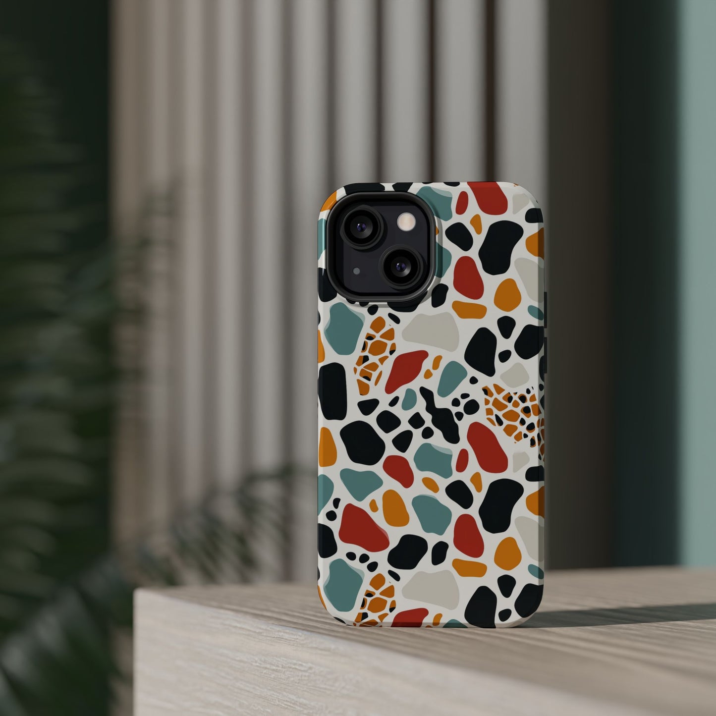 Terrazzo Pattern Magnetic Impact Phone Case — Colorful Retro Pebble Design