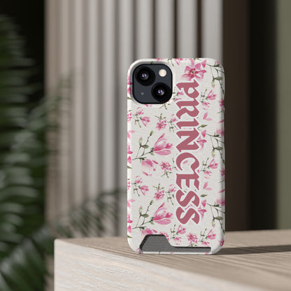 Chic Floral Phone Case with Card Holder for Princesses, Cute Floral Design, Gift for Her