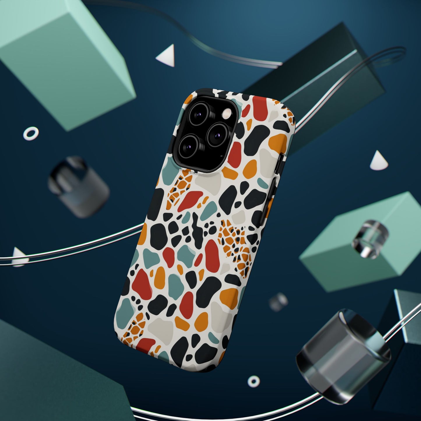 Terrazzo Pattern Magnetic Impact Phone Case — Colorful Retro Pebble Design
