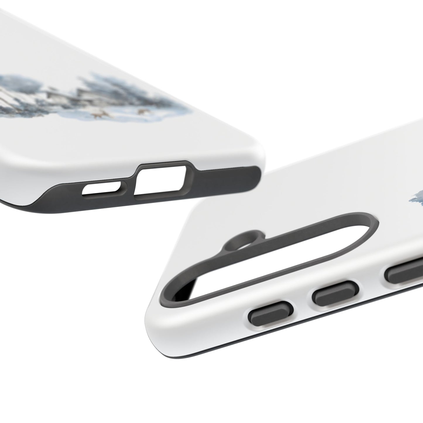 Nature-Inspired Tough Phone Case with Winter Cabin Design
