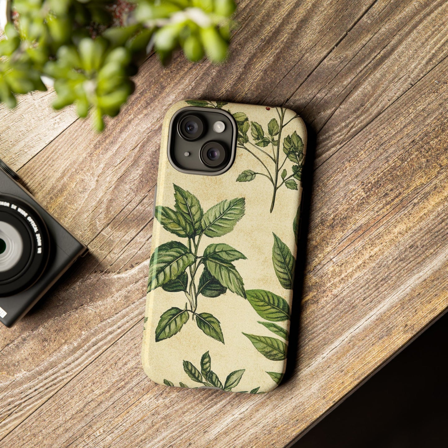 Botanical Leaves Tough Phone Case — Vintage Green Plant Print