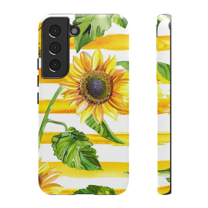 Sunflower Stripes Phone Case - Bright Floral Tough Case
