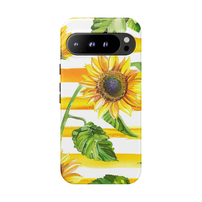 Sunflower Stripes Phone Case - Bright Floral Tough Case