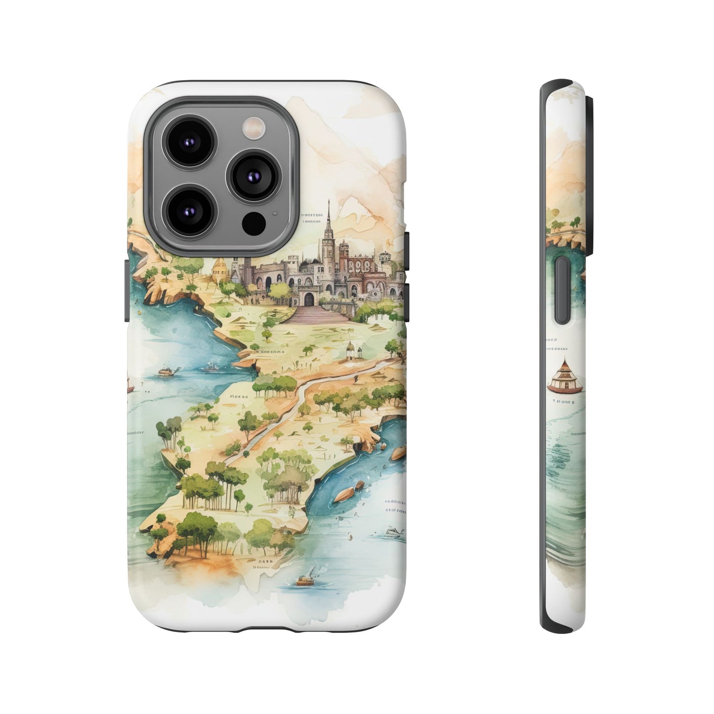 Hard Phone Case — Watercolor Fantasy Map Castle Design