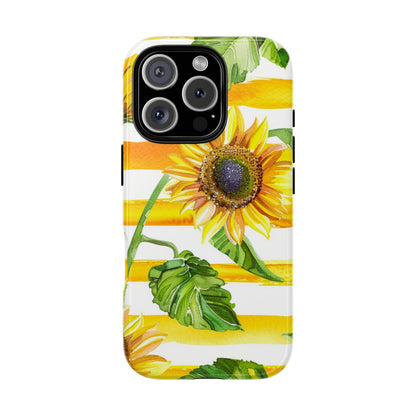 Sunflower Stripes Phone Case - Bright Floral Tough Case