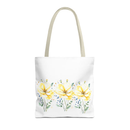 Floral Peony Tote Bag — Yellow Watercolor Flowers on White