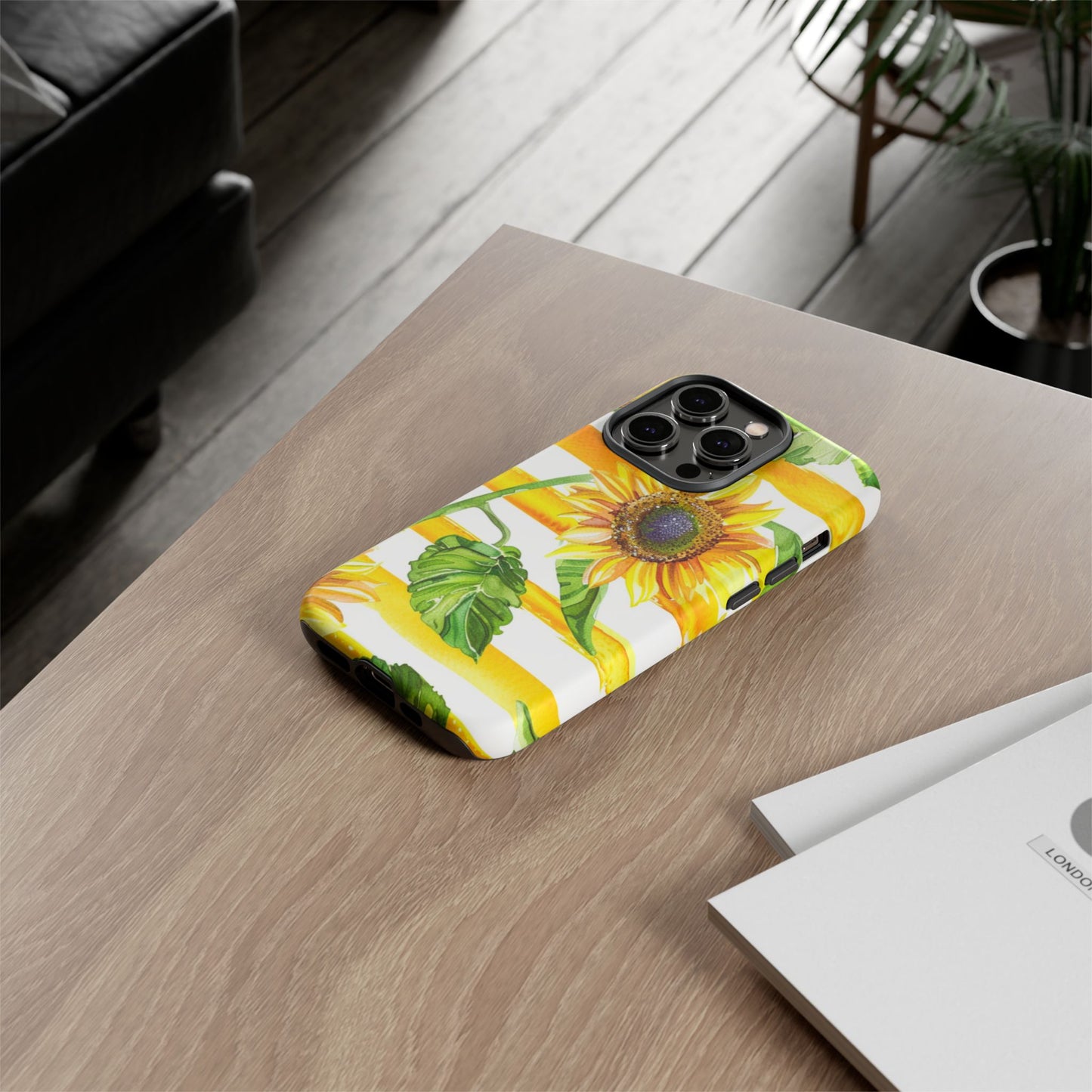 Sunflower Stripes Phone Case - Bright Floral Tough Case