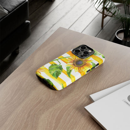 Sunflower Stripes Phone Case - Bright Floral Tough Case