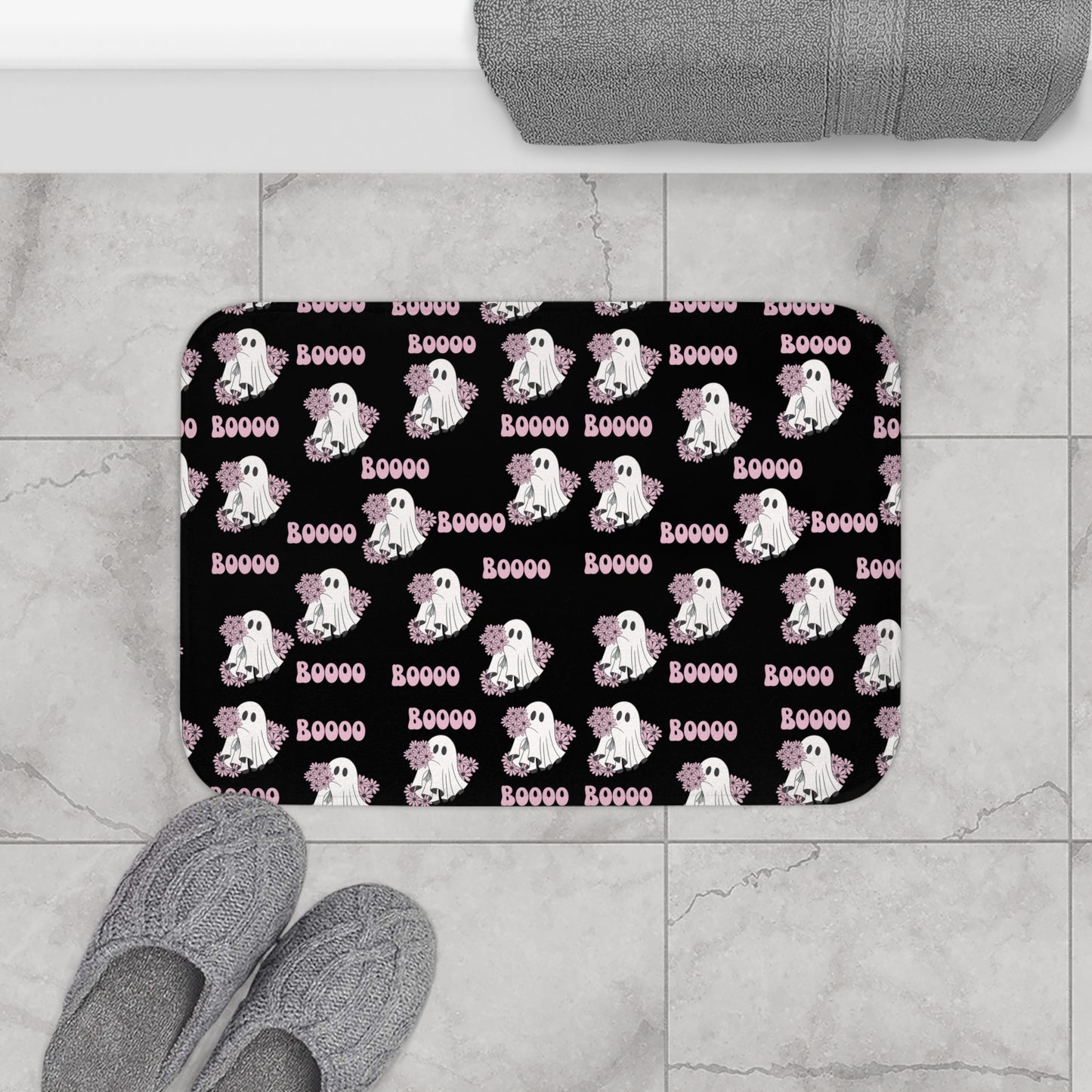 Spooky Ghost Bath Mat, Halloween Decor, Cute Bathroom Accessory, Boo-themed Bath Rug, Fun Ghosty Home Decor