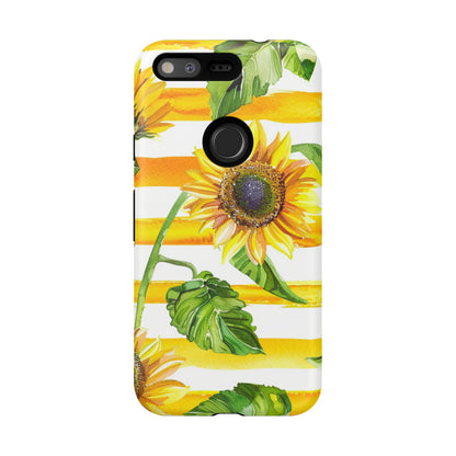 Sunflower Stripes Phone Case - Bright Floral Tough Case