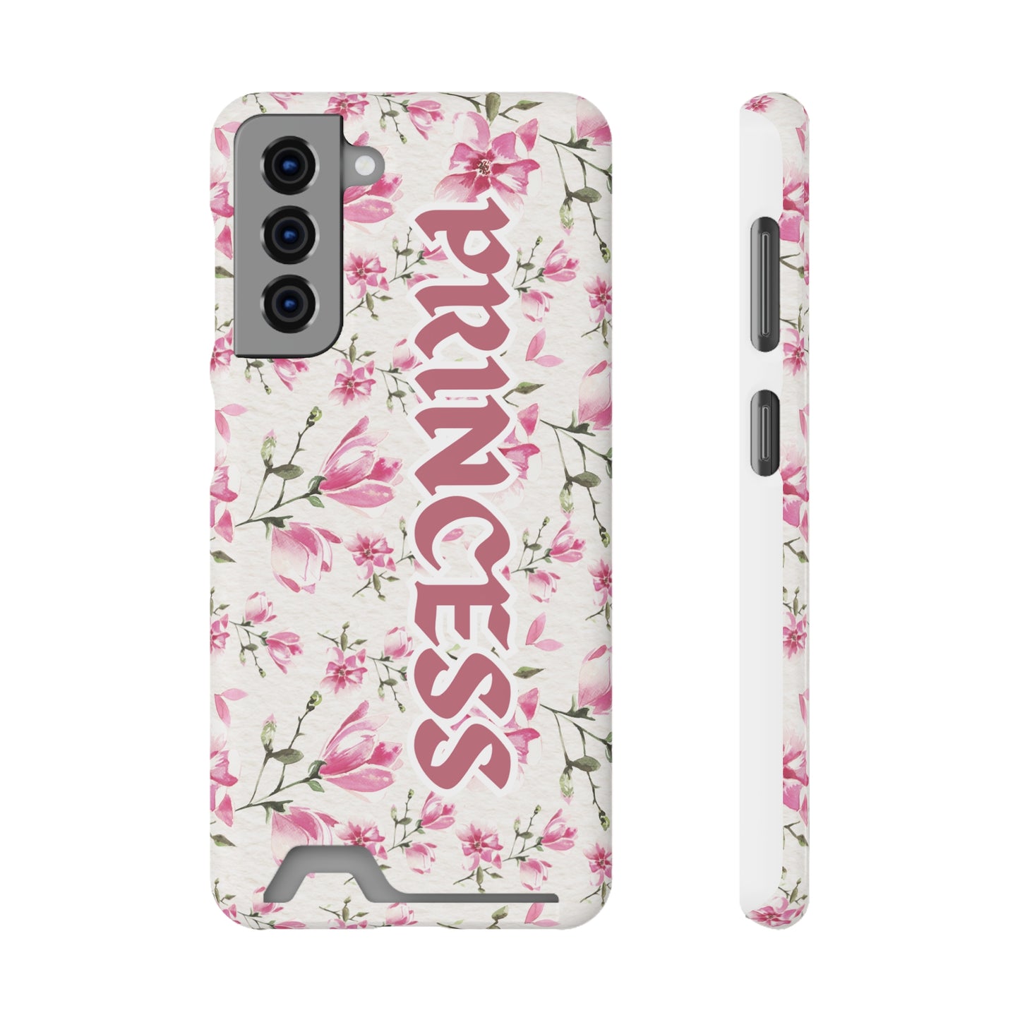 Chic Floral Phone Case with Card Holder for Princesses, Cute Floral Design, Gift for Her