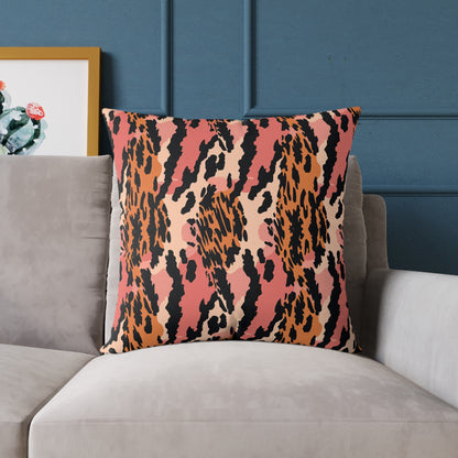 Leopard Print Square Pillow — Pink & Orange Animal Print Decorative Cushion
