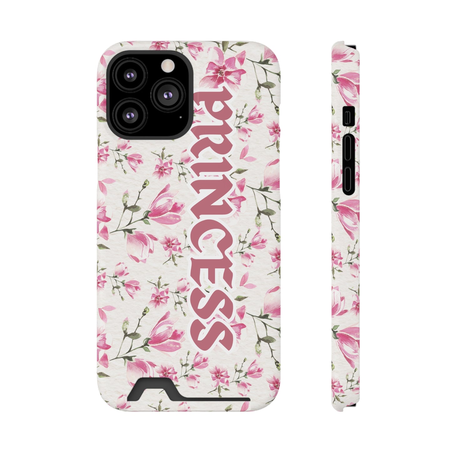 Chic Floral Phone Case with Card Holder for Princesses, Cute Floral Design, Gift for Her
