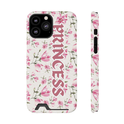 Chic Floral Phone Case with Card Holder for Princesses, Cute Floral Design, Gift for Her