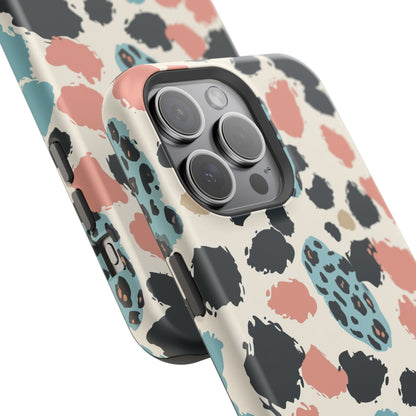 Leopard Splash Magnetic Impact Phone Case — Teal & Coral Animal Print