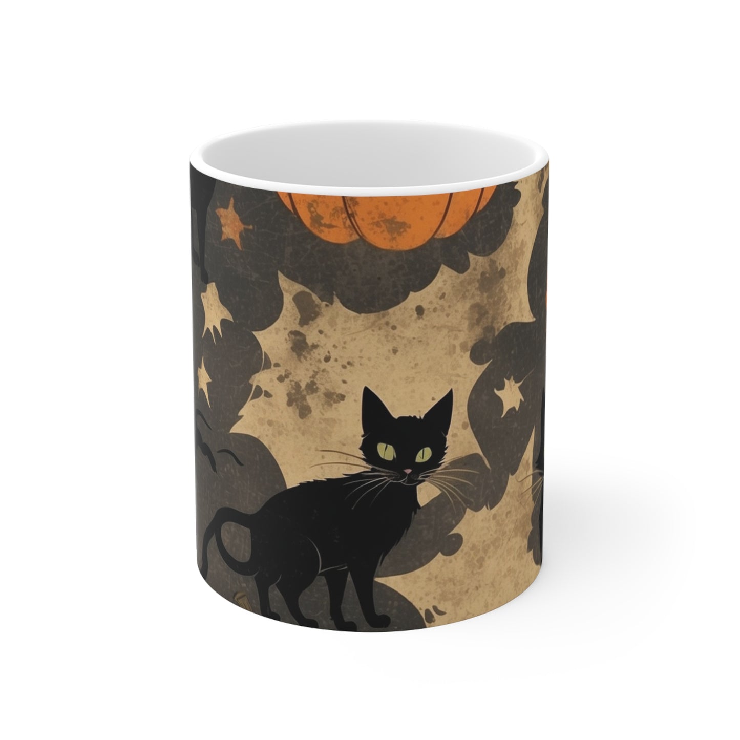 Halloween Cat Mug, Spooky Coffee Cup, Black Cat and Pumpkin Design, Fall Decor, Halloween Gift, Witchy Kitchenware
