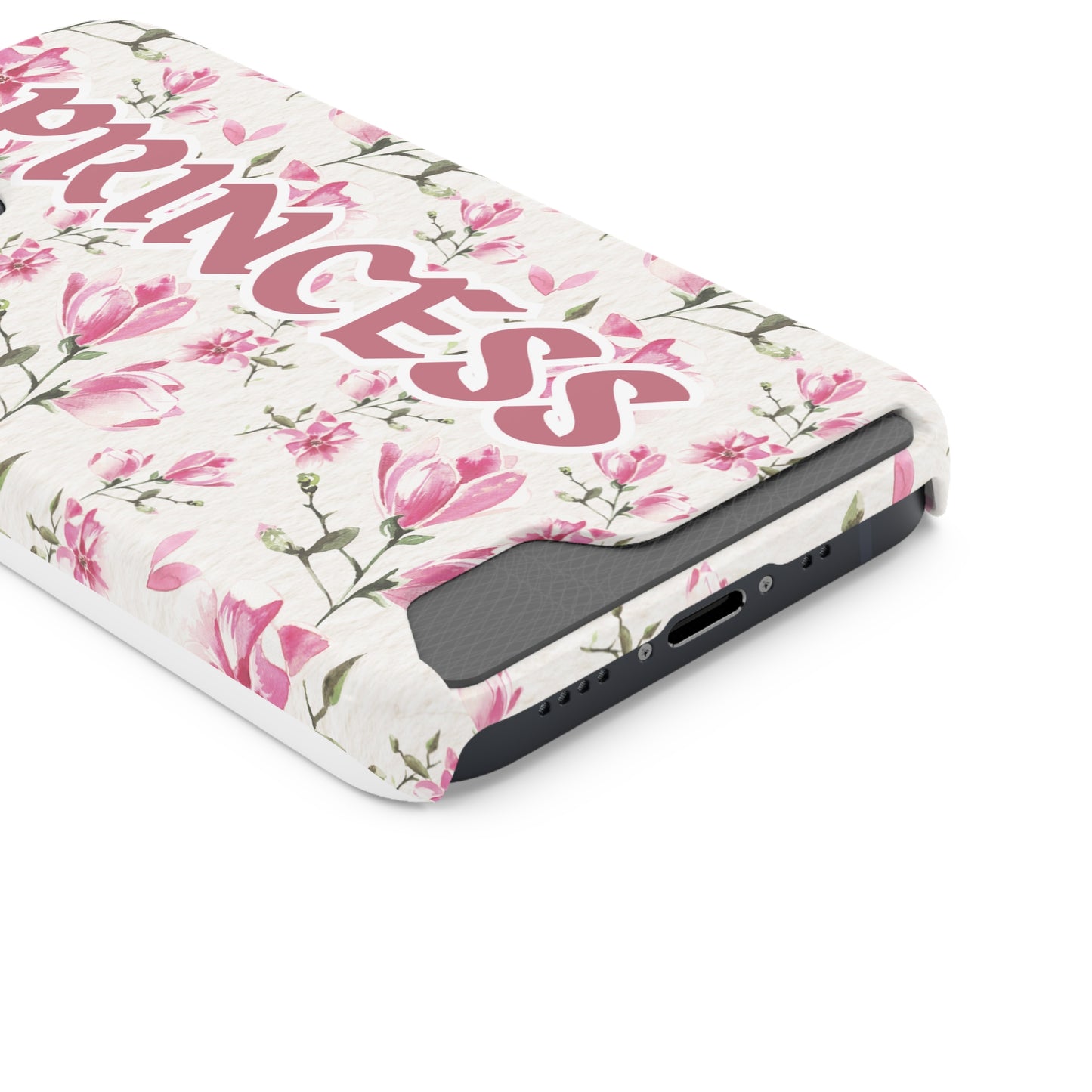 Chic Floral Phone Case with Card Holder for Princesses, Cute Floral Design, Gift for Her