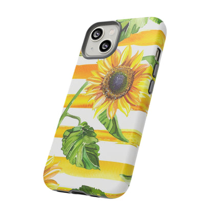 Sunflower Stripes Phone Case - Bright Floral Tough Case